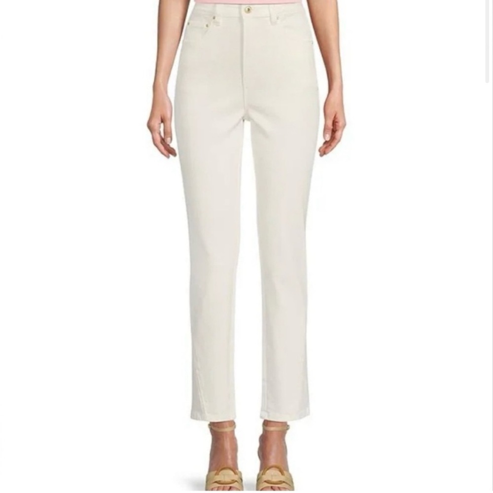 High Rise Slender Straight Jeans In Cream